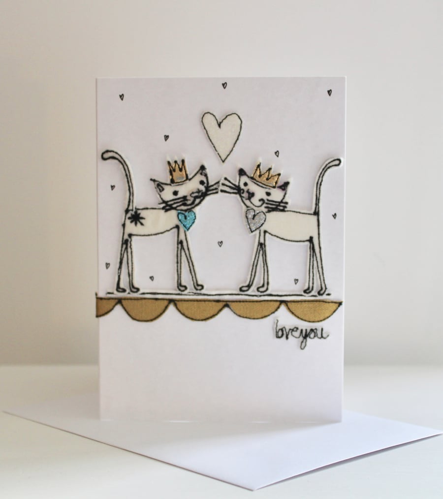 'Love You From Two Little Cats' - Handmade C6 Blank Card