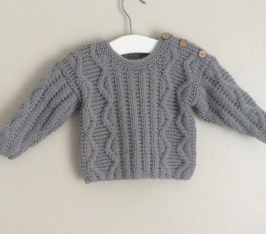 Hand knitted grey aran baby jumper
