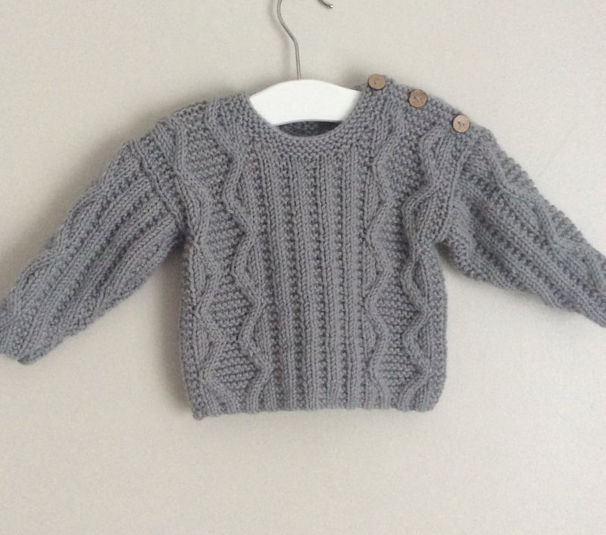 Baby jumper grey aran knit 6 months 