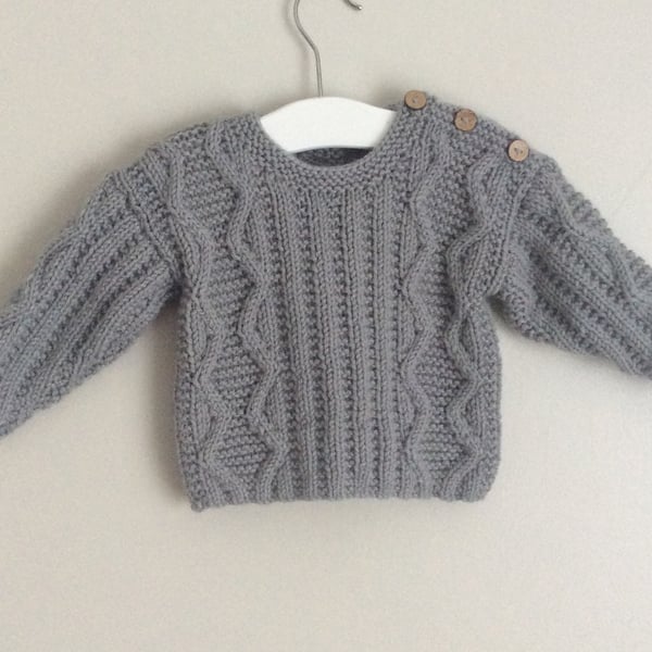 Hand knitted grey aran baby jumper