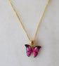Pink Butterfly Pendant with gold plated Chain