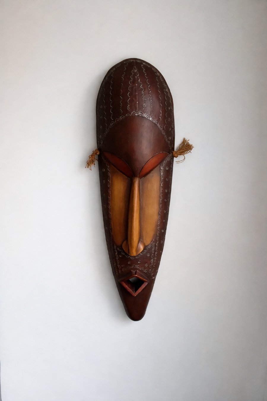 Vintage African Ceremonial Mask Large Hand-Carved Wooden Wall Art 78cm