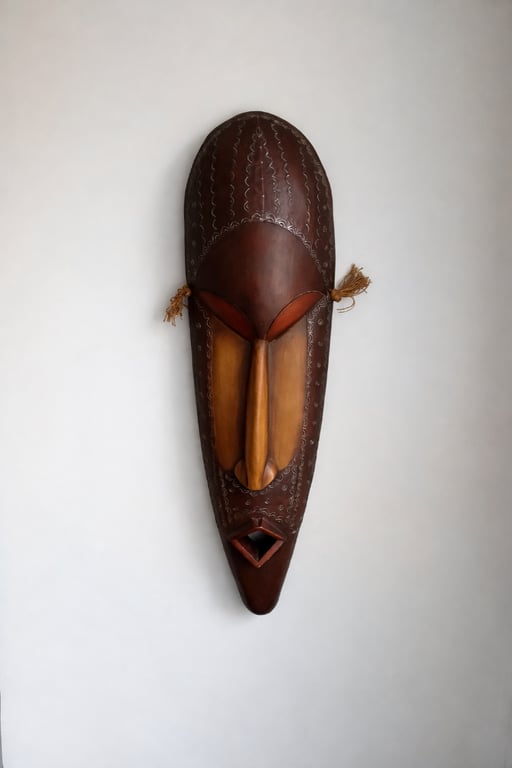 Vintage African Ceremonial Mask Large Hand-Carved Wooden Wall Art 78cm