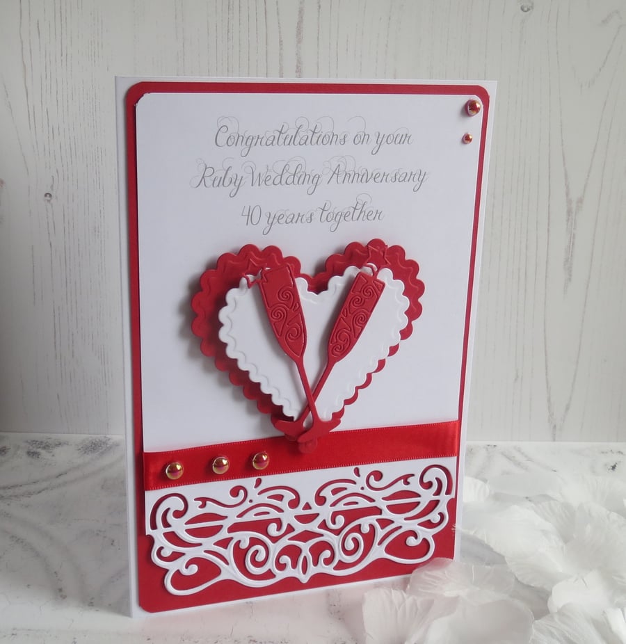Luxury Ruby Wedding Anniversary card - Folksy