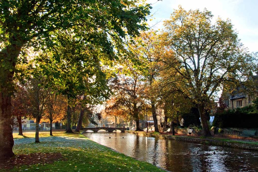 Bourton on the Water Autumn Trees Cotswolds UK Photograph Print