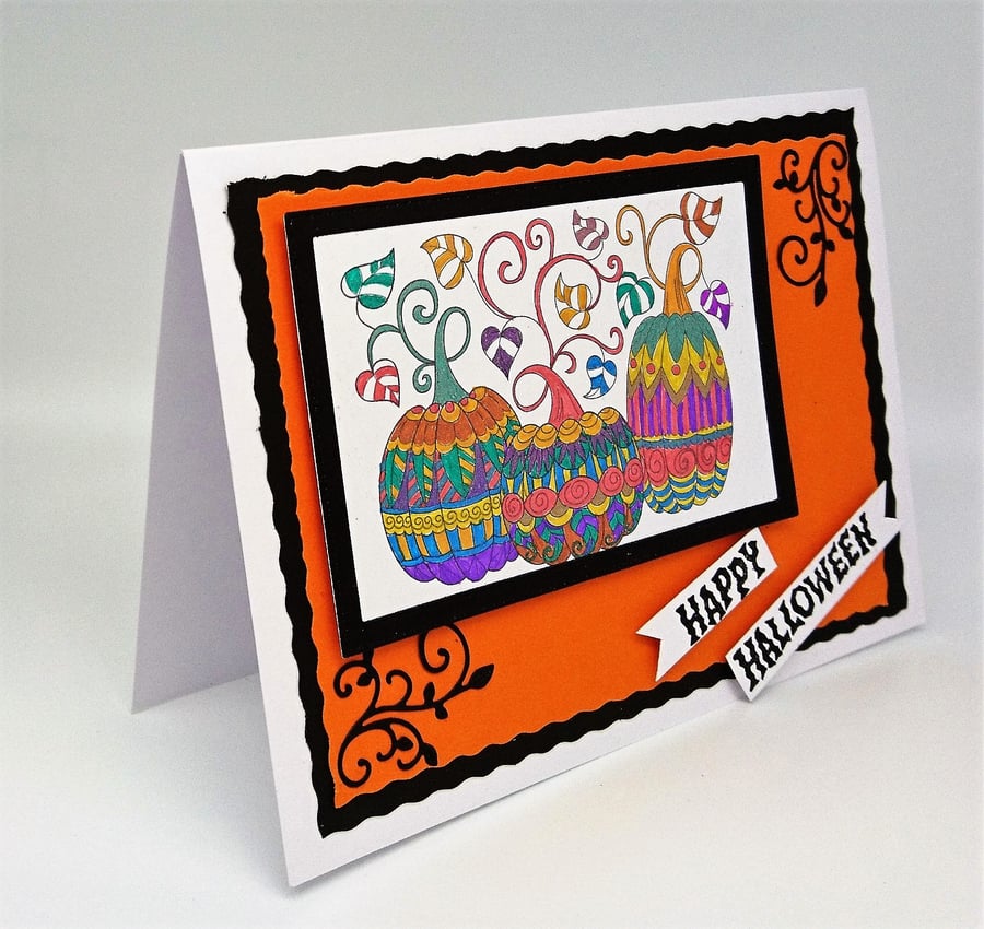 Happy Halloween Card, Colourful Halloween Pumpkins - FREE POSTAGE TO U.K.