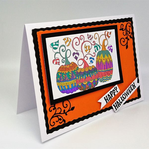 Happy Halloween Card, Colourful Halloween Pumpkins - FREE POSTAGE TO U.K.