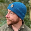 Fishermans style beanie hat in waterfall (Cobalt Blue) wool (unisex)