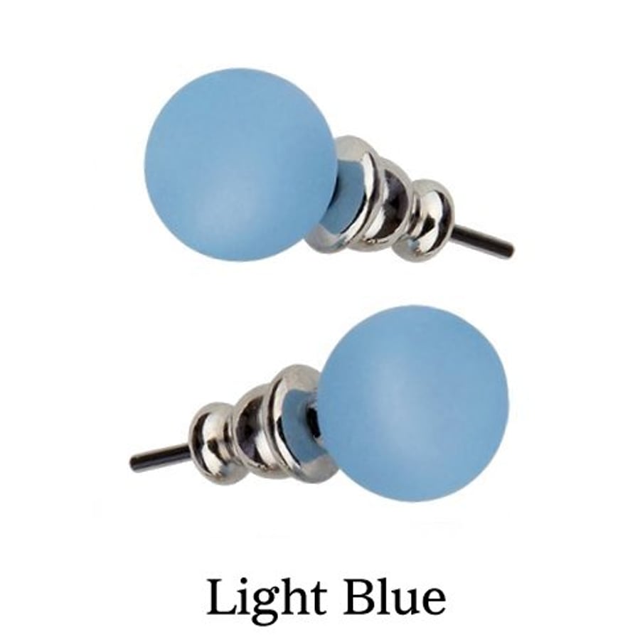 Pearl Effect Light Blue 8mm Preciosa Round MAXIMA Stud Stainless Steel Earrings.