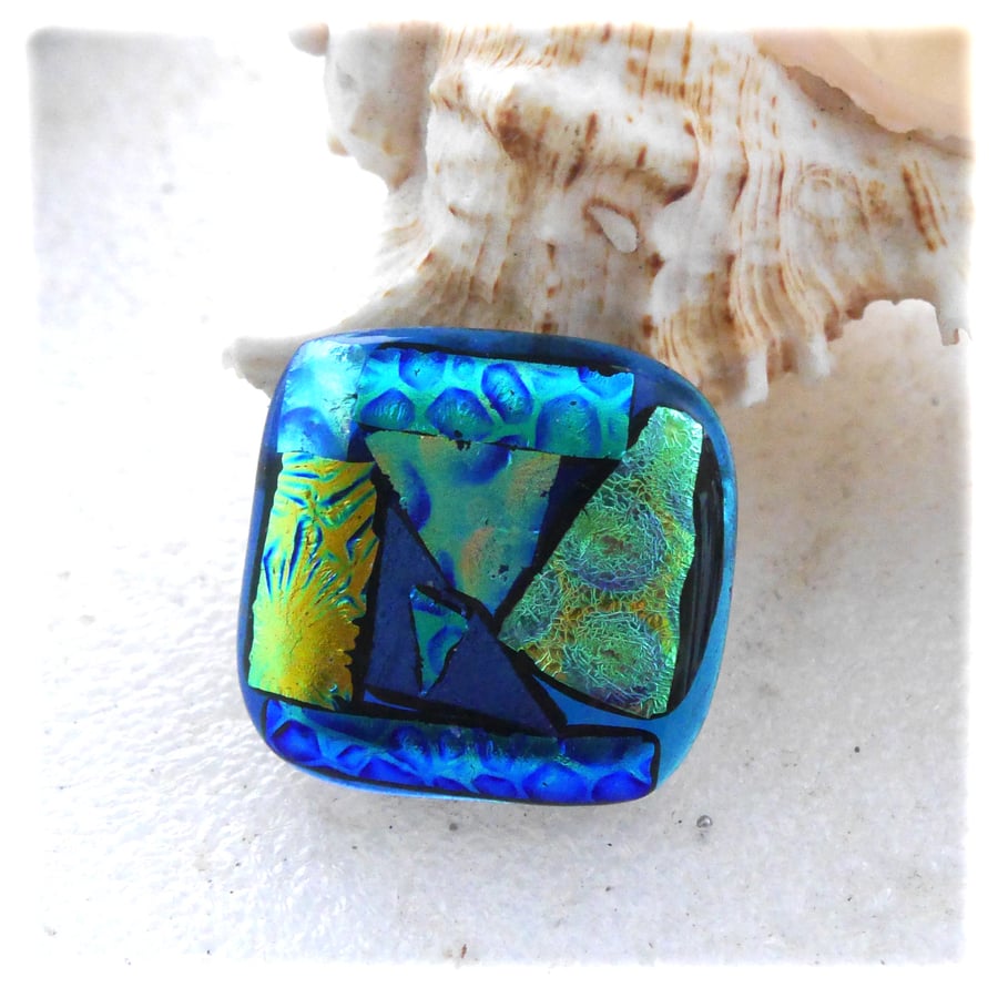 Patchwork Dichroic Fused Glass Brooch 072 Handmade 