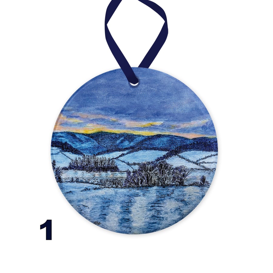Ceramic hanging decoration with a choice of images from my original paintings