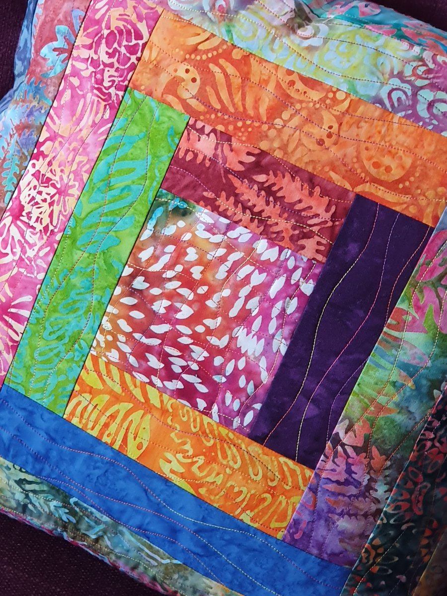 Quilted Cushion in Colourful Batik Fabrics 