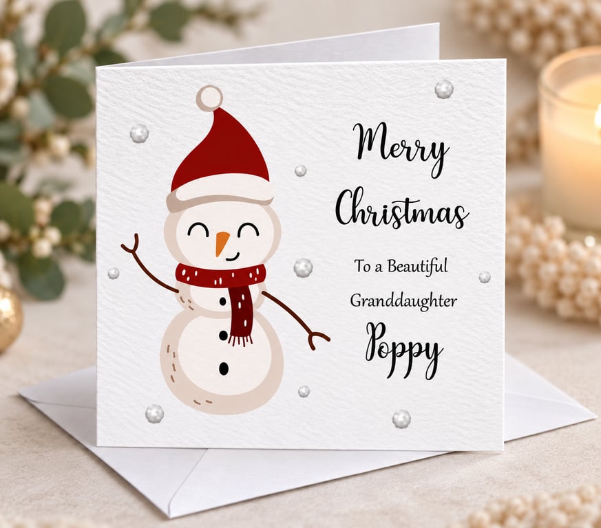 Personalised Snowman Christmas Card Merry Christmas Daughter Son Granddaughter
