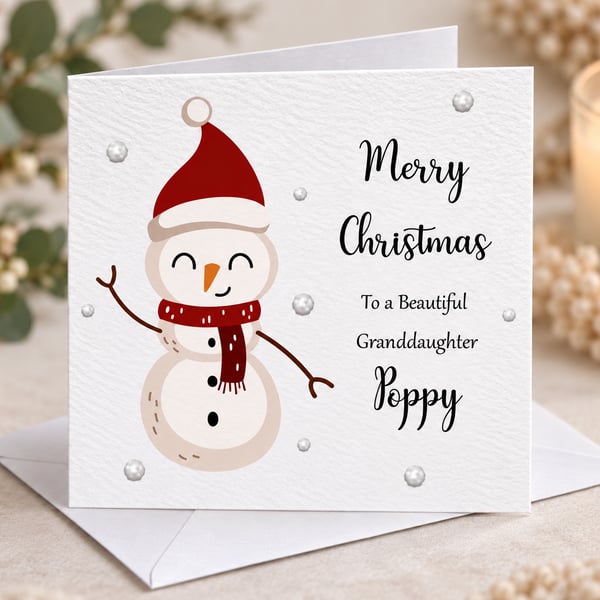 Personalised Snowman Christmas Card Merry Christmas Daughter Son Granddaughter