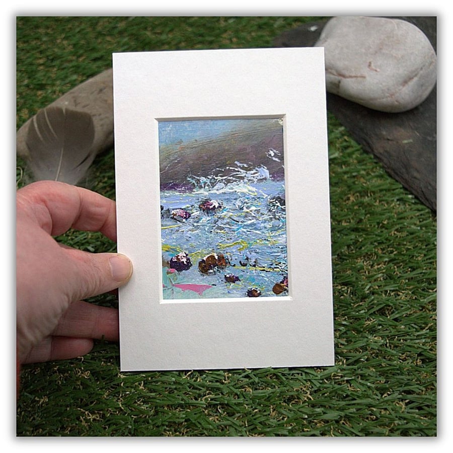 A small original seascape painting - acrylic painting - letterbox gift 