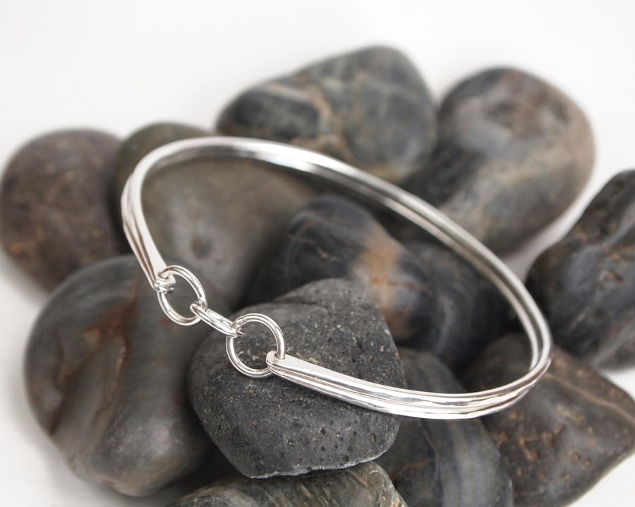 Silver double bangle with rings