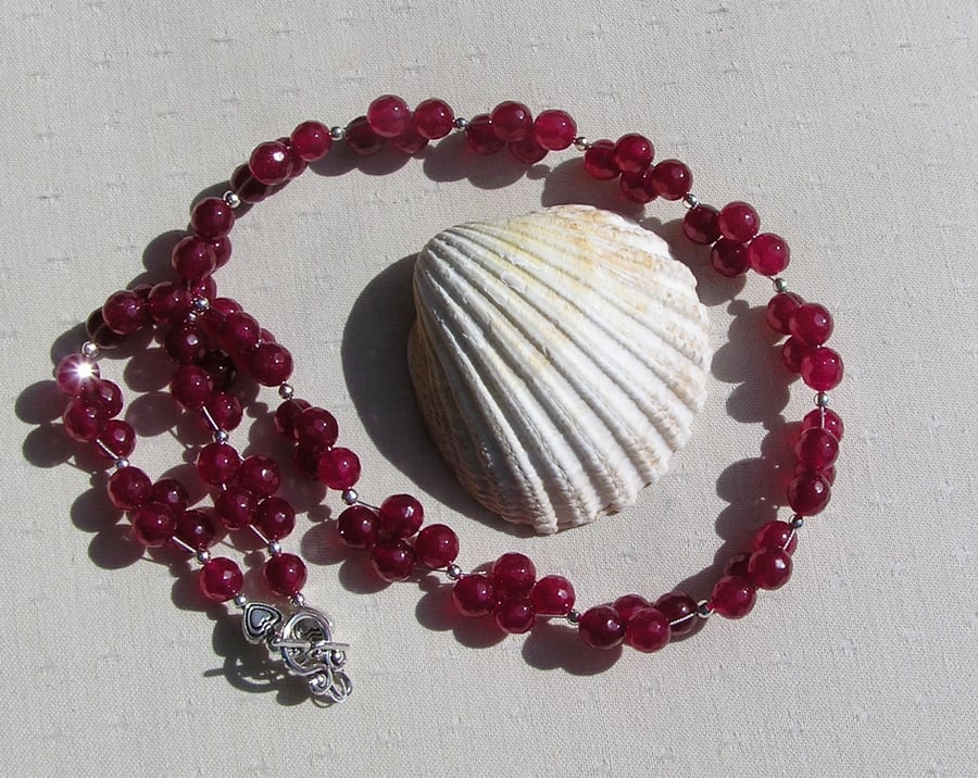 Natural Pink Ruby Crystal Gemstone Beaded Statement Necklace "Claret Sprite"