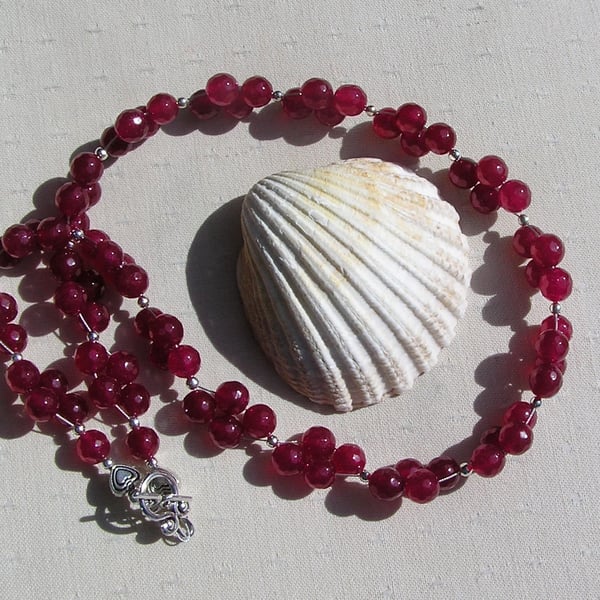 Natural Pink Ruby Crystal Gemstone Beaded Statement Necklace "Claret Sprite"