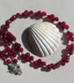 Natural Pink Ruby Gemstone Beaded Statement Necklace "Claret Sprite"