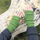 Fingerless gloves, arm warmers, green women's wrist warmers, knitwear UK