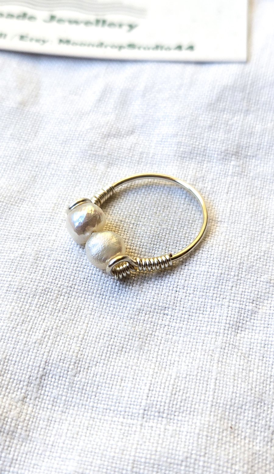 Handmade Sterling Silver Ring with Freshwater Baroque Pearls – Moon-Inspired