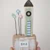 Little Wooden Sea Hut with Clay Flowers 'Sea'