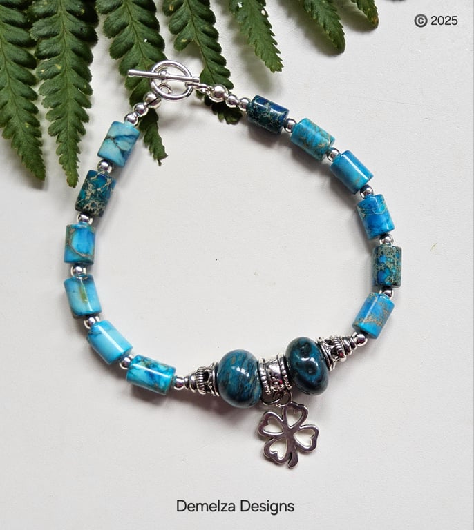 Designer Turquoise Blue Imperial Jasper Bracelet 