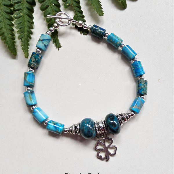 Designer Turquoise Blue Imperial Jasper Bracelet 