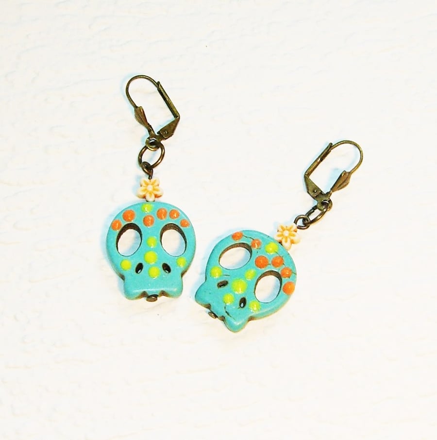Halloween or Day of the dead turquoise earrings