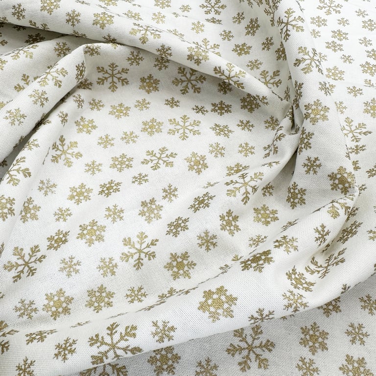 Christmas Fabric Gold Snowflakes Cream Cotton Craft Fabric - 1 Metre