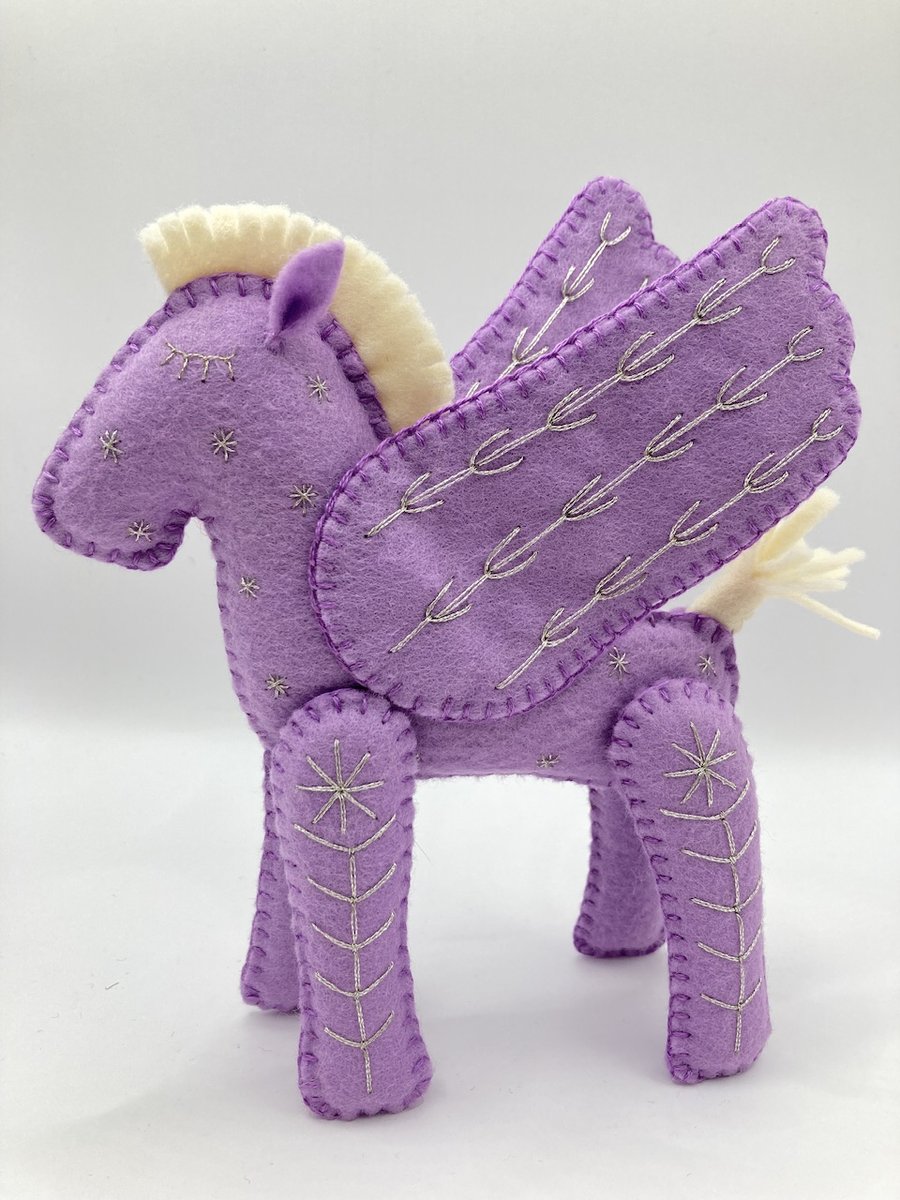 Hand Embroidered Little Lilac Felt Pegasus Seconds Sunday