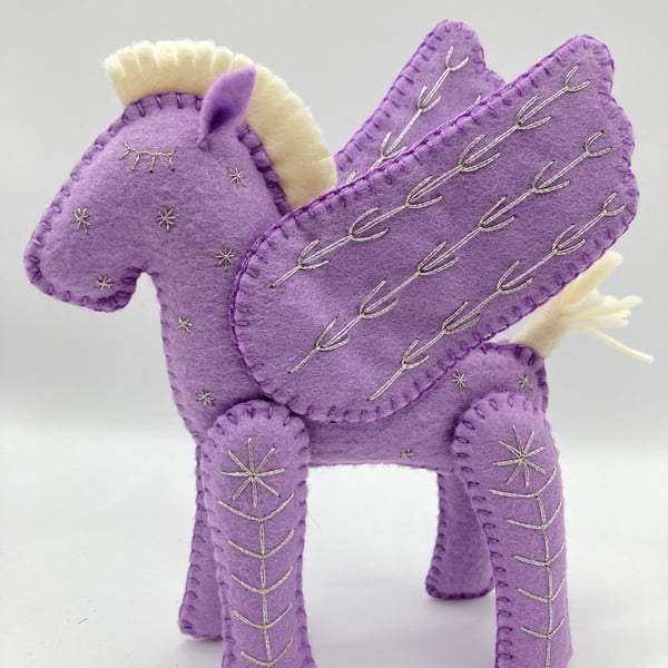 Hand Embroidered Little Lilac Felt Pegasus Seconds Sunday