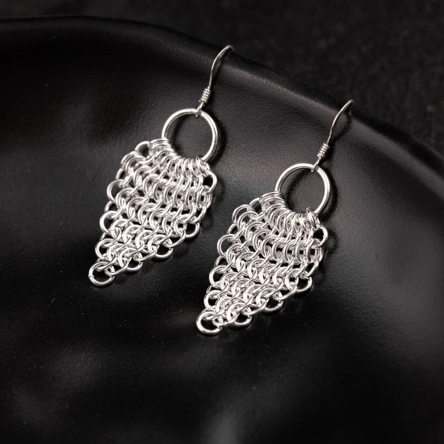 Sterling Silver Dangle Earrings, Chainmaille Earrings