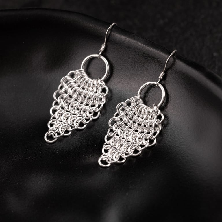 Sterling Silver Dangle Earrings, Chainmaille Earrings