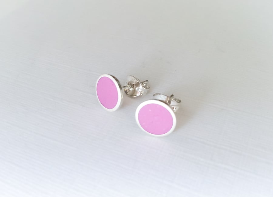 Colour Dot Studs Raspberry Pink, Minimalist, Everyday Earrings