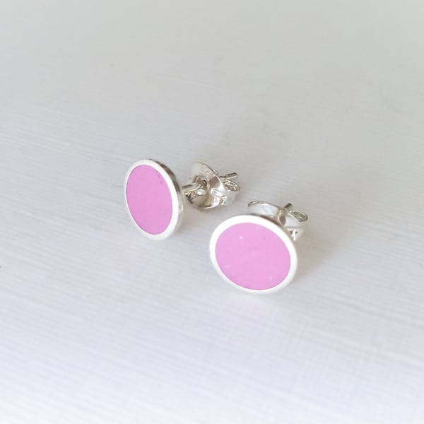 Colour Dot Studs Raspberry Pink, Minimalist, Everyday Earrings