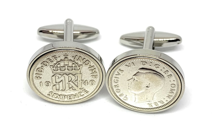 1940 Sixpence Cufflinks 85th birthday. Original sixpence coins Great gift idea