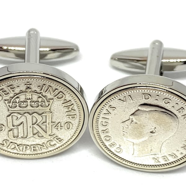 1940 Sixpence Cufflinks 84th birthday. Original sixpence coins Great gift idea