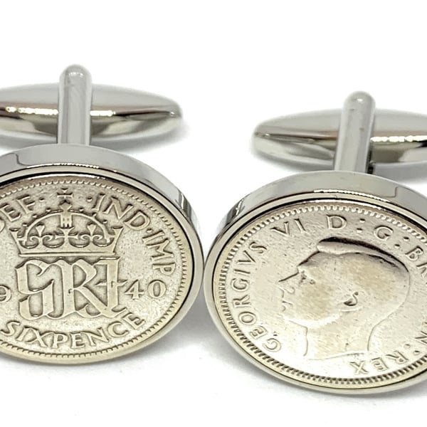 1940 Sixpence Cufflinks 85th birthday. Original sixpence coins Great gift idea
