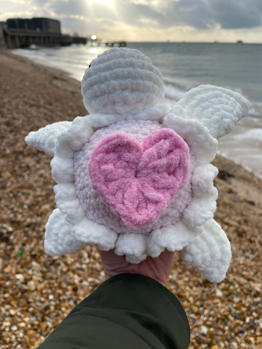 Handmade Pink Valentines Plushie Sea Turtle: Soft Chenille Yarn
