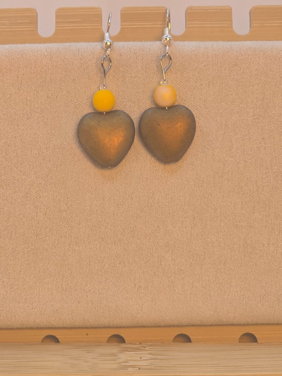 Gold heart earrings  - Yellow 