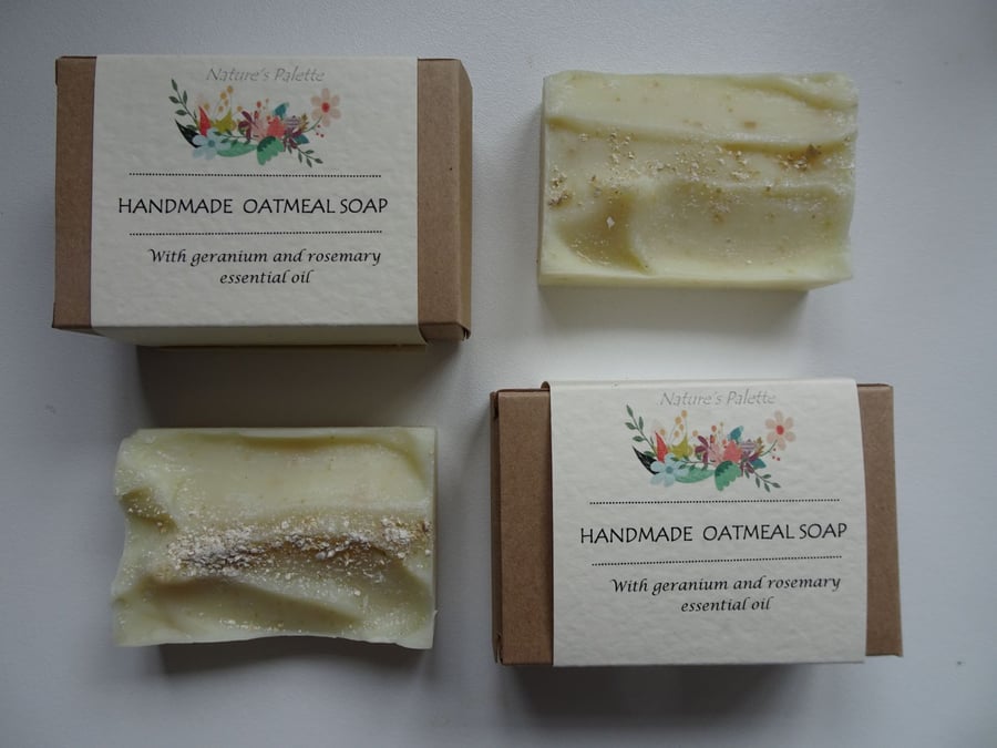 Oatmeal soap with geranium and rosemary essential oil