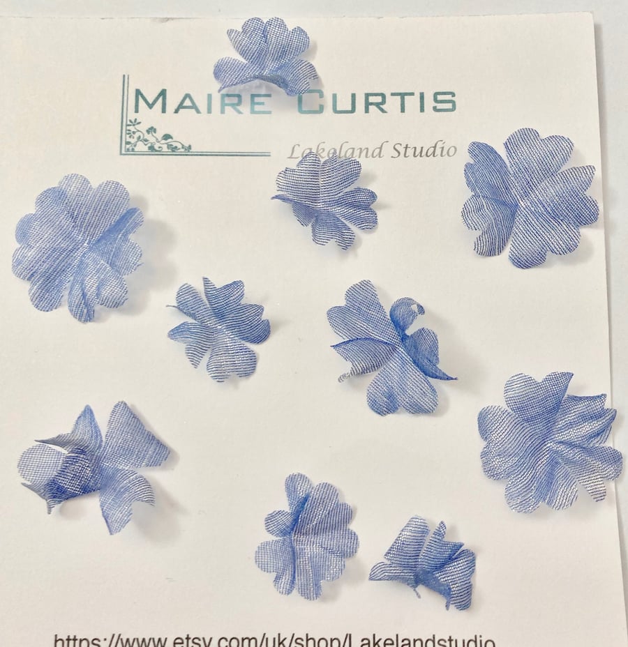 Metallic Silk organza Silver Blue cherry blossom flowers
