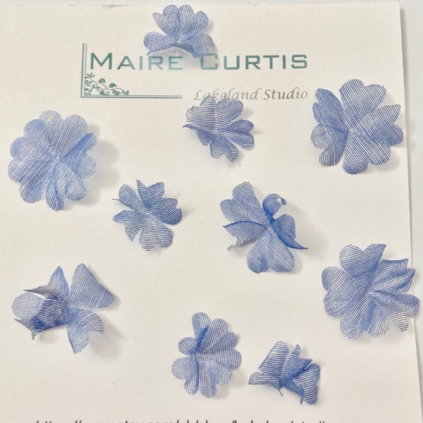 Metallic Silk organza Silver Blue cherry blossom flowers