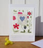 Hand-stitched heart card with cheerful Liberty tana lawn cotton background - Image 1