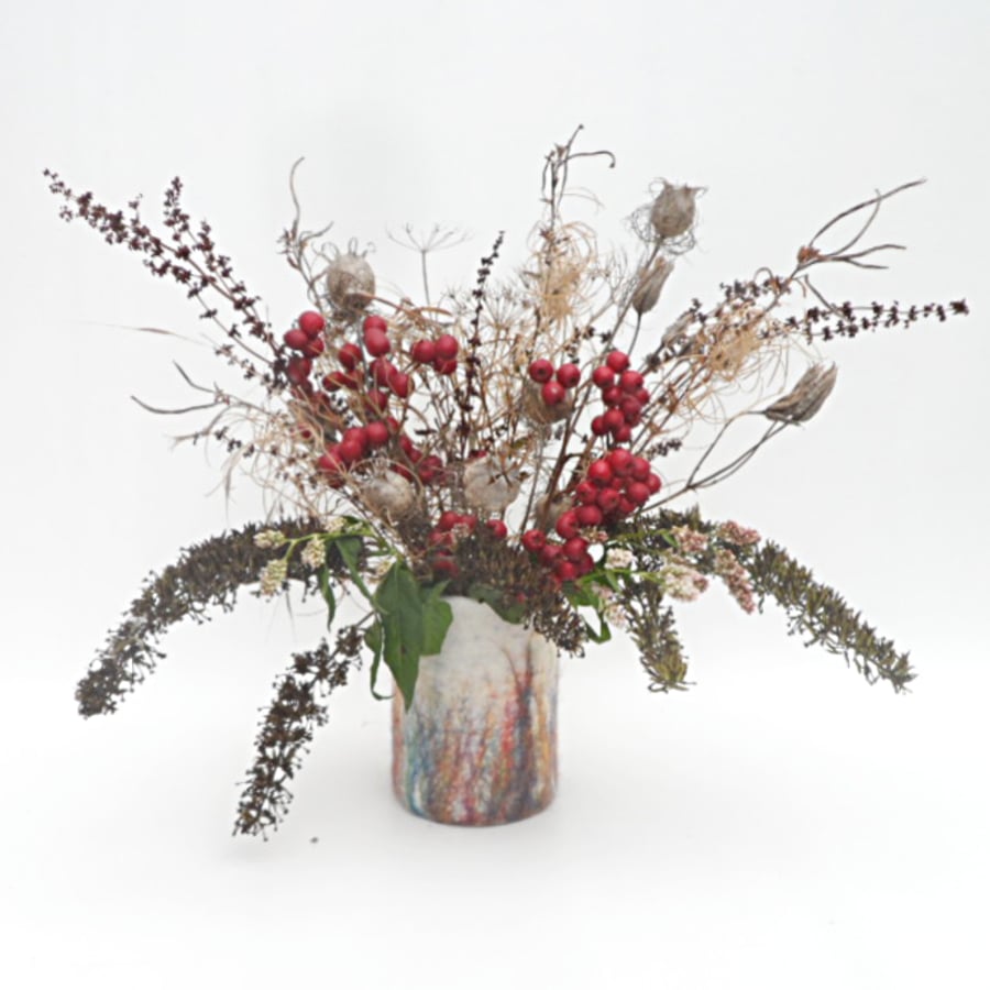 Felted "tin can" cover, rainbow