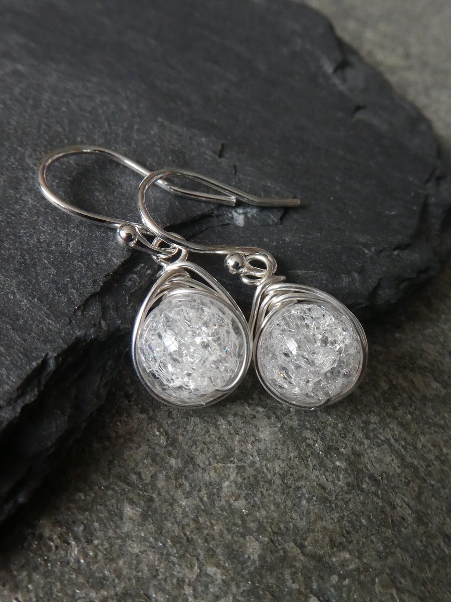Quartz crystal earrings, April birthstone earrings, silver birthstone earrings, 