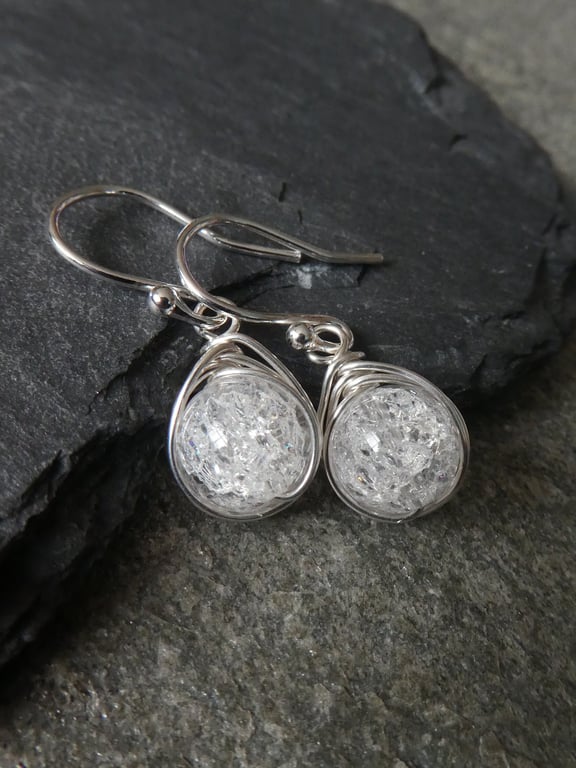 Quartz crystal earrings, April birthstone earrings, silver birthstone earrings, 