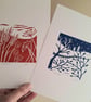An original handprinted linoprint of an autumnal scene. 'Autumn' - Image 5
