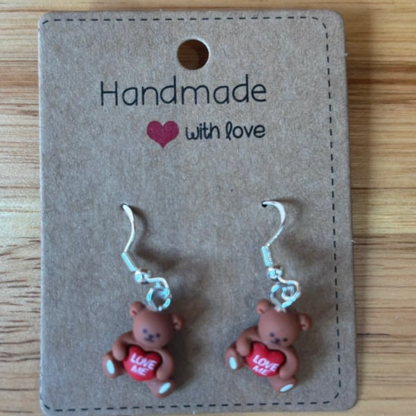 Sterling Silver Earrings - 'Love Me' Bear - Brand New & Sealed!! 